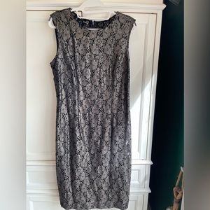 White House Black Market. Black/Copper lace sheath dress. Worn once. Size 10